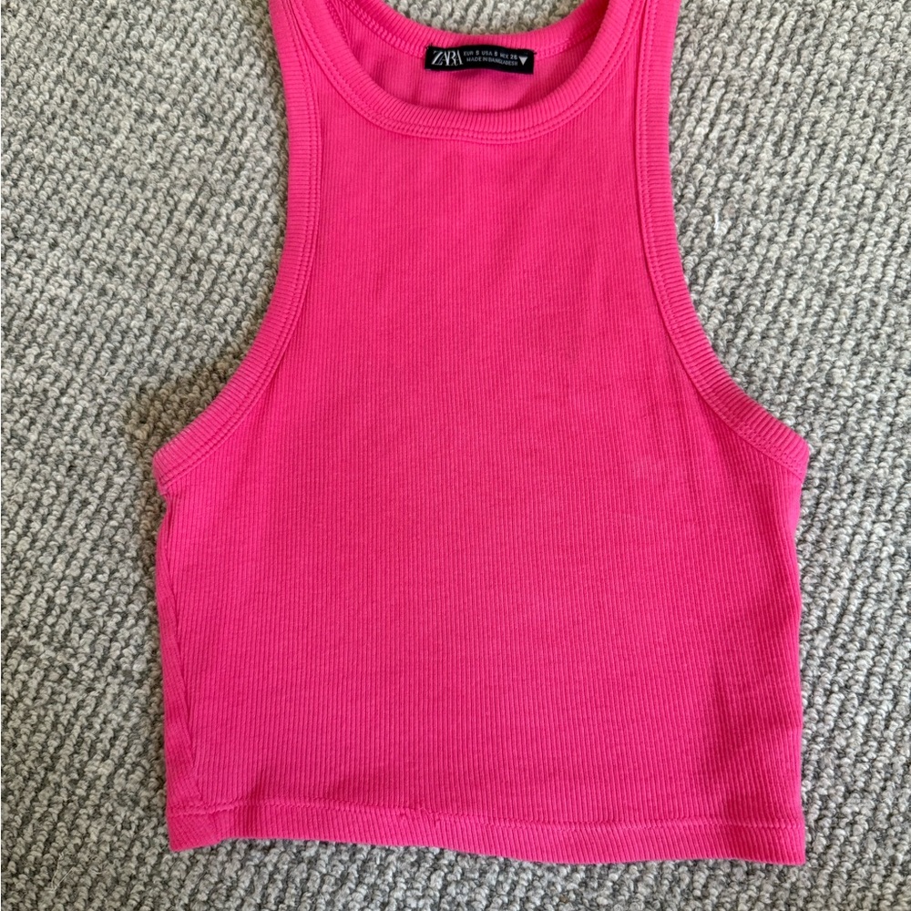 Zara Pink Sleeveless Crop Tank Top